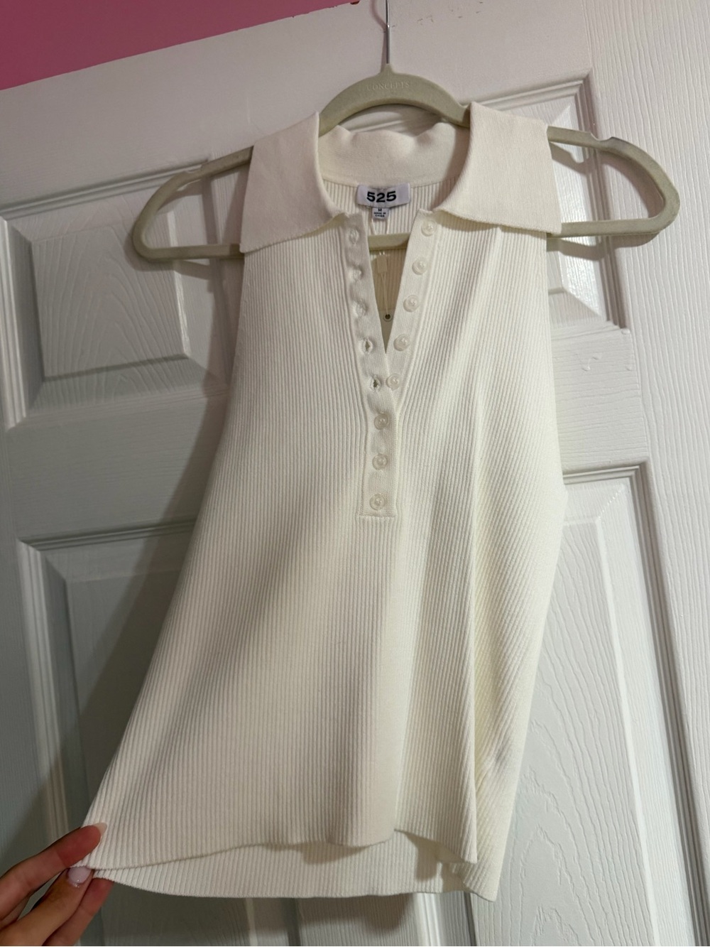 525 America Cream Ribbed Polo Tank Top